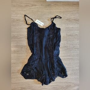 NWT Cleobella Elegant Black Beaded Romper XS